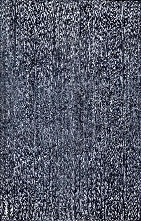 nuLOOM 10x14 Rigo Jute Hand Woven Area Rug, Navy, Solid Farmhouse Design, Natural Fiber, For Bedroom, Living Room, Dining Room, Hallway, Office, Kitchen, Entryway