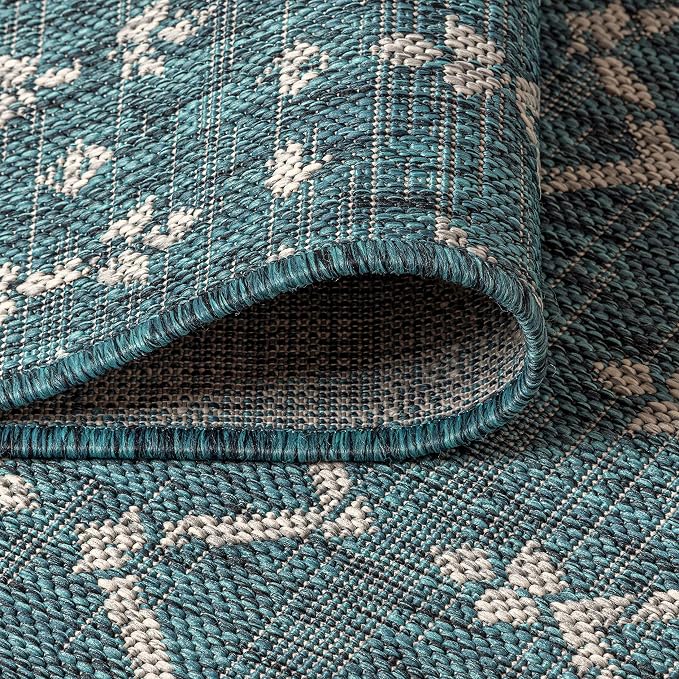 JONATHAN Y Moroccan Geometric Indoor Outdoor Square Area Rug 6X6 Teal/Gray, Ourika Textured Weave for Backyard, Patio, Porch, Easy-Cleaning, High Traffic, Pet-Friendly, Non-Shedding (SMB108C-6SQ)