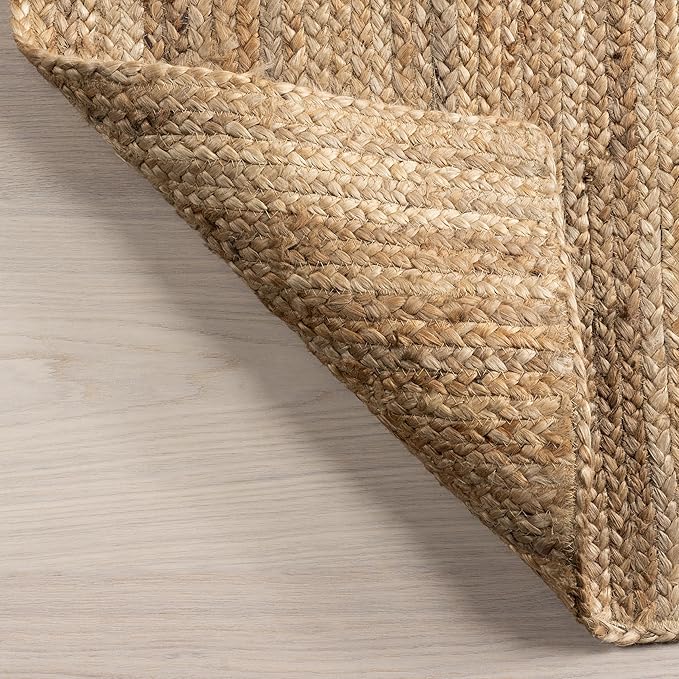nuLOOM 7 Round Rigo Jute Hand Woven Area Rug, Natural, Solid Farmhouse Design, Natural Fiber, For Bedroom, Living Room, Dining Room, Hallway, Office, Kitchen, Entryway