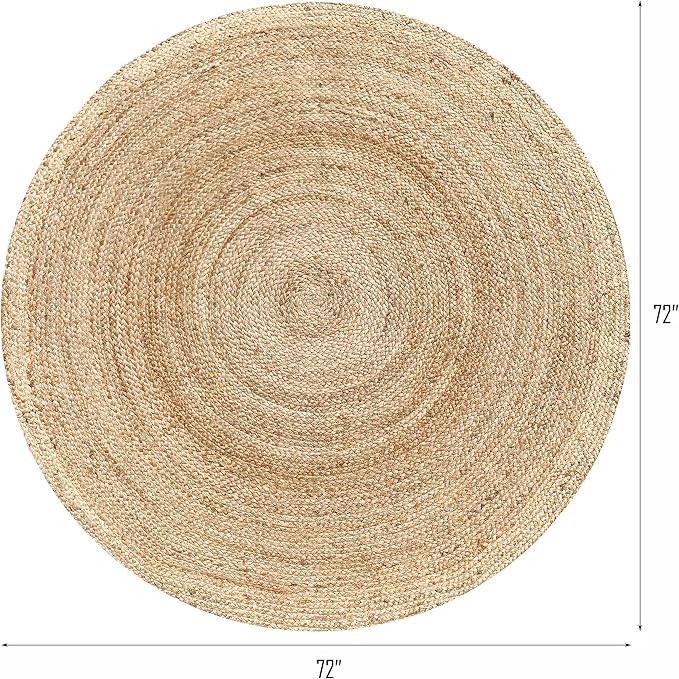 Hausattire Hand Woven Jute Braided Rug, 6’ Round – Natural, Reversible Boho Entry Area Rugs for Kitchen, Living Room I Farmhouse Decorative Floor Rug, 6 Feet Round