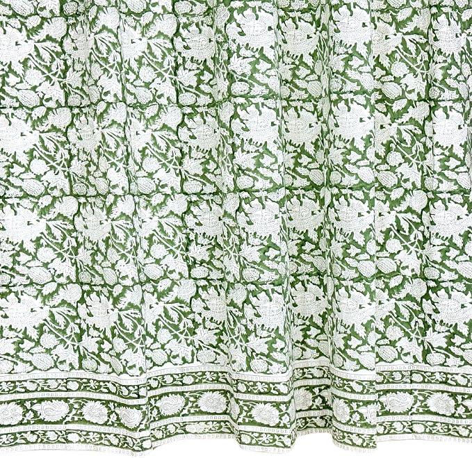 ATOSII 100% Cotton Single Panel Floral Block Print Curtain, Easy Hanging with Rod Pocket & Loop, Living Room, Dining Room, Bedroom Light Filtering Boho Curtains, Set of 1, 60"W X 108"L, Meraki Green
