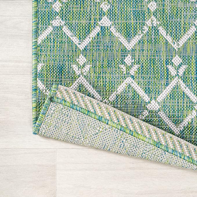 JONATHAN Y Moroccan Geometric Indoor Outdoor Area Rug 8X10 Green/Cream, Ourika Textured Weave for Backyard, Patio, Porch, Easy-Cleaning, High Traffic, Pet-Friendly, Non-Shedding (SMB108L-8)
