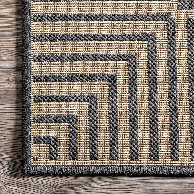 Nuloom Asha Dark Grey/Ivory, 9'6" x 12', Casual, Striped Border, Soft and Cozy, High Traffic, Stain Resistant, Easy Clean, Durable Area Rug for Indoor/Outdoor Patio, Deck, Porch, Garden, Courtyard