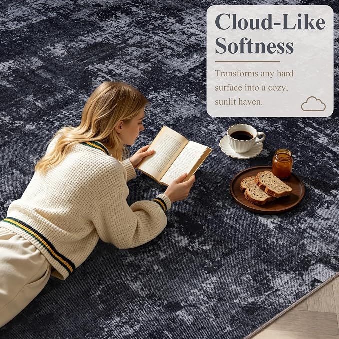 Sasttie 2x3 Area Rug for Entryway, Washable Modern Abstract Small Carpet for Living Room Bedroom Door-mat, Soft Entry Rug with Non-Slip Backing, Black and Grey