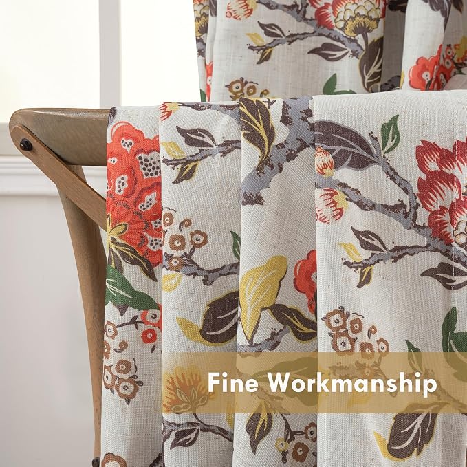 DriftAway Ada Floral Botanical Print Flower Leaf Lined Thermal Insulated Room Darkening Linen Blackout Back Tab Window Curtains 2 Layers Set of 2 Panels Each 52 Inch by 84 Inch Orange Terra Cotta