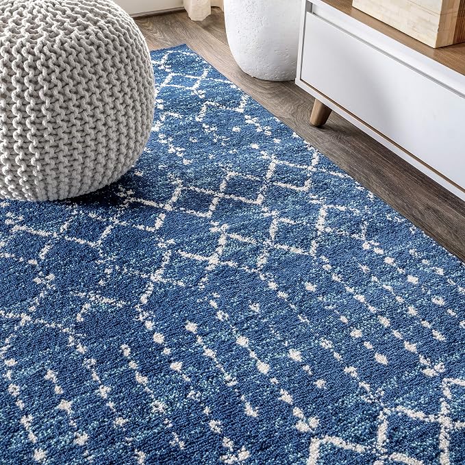 JONATHAN Y Boho Vintage Diamond Blue/White Indoor Area Rug 3X5 ft, Moroccan Hype for Living Room, Bedroom, Kitchen, Office, Easy-Cleaning, High Traffic, Pet-Friendly, Non-Shedding (MOH101A-3)