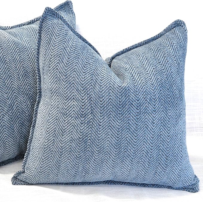 Pillow Covers 20x20 Set of 2 Dusty Blue Modern Mid Century ZigZag Textured Pillowcase Chevron Weave Pattern Velvet Soft Chenille Luxirious Herringbone Cushion Cover For Living Room Couch Sofa Bed