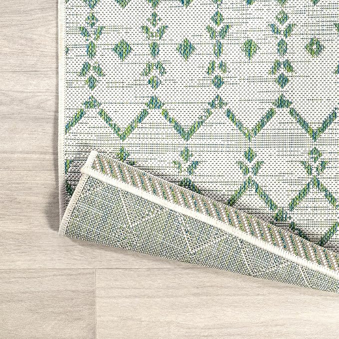 JONATHAN Y Moroccan Geometric Indoor Outdoor Area Rug 3X5 Green/Ivory, Ourika Textured Weave for Backyard, Patio, Porch, Easy-Cleaning, High Traffic, Pet-Friendly, Non-Shedding (SMB108R-3)