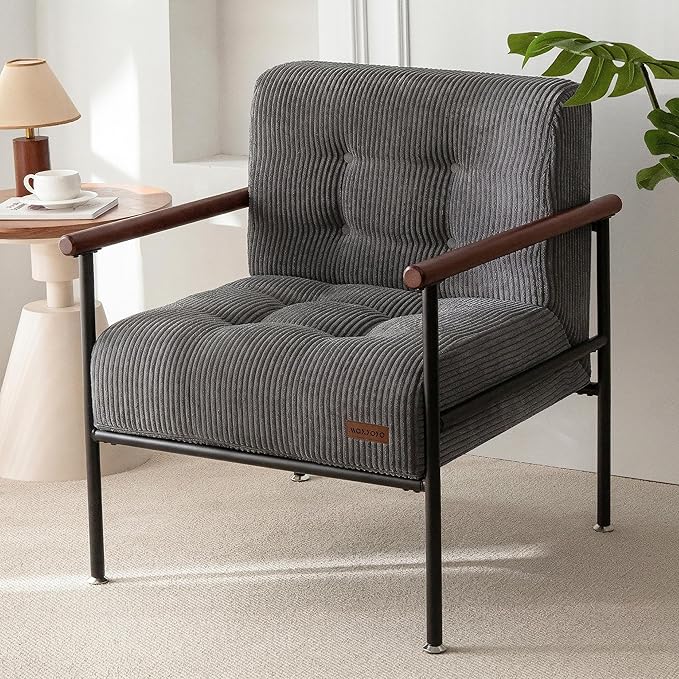 MAXYOYO Living Room Accent Chair, Modern Chair with Metal Frame | Upholstered Reading Chair Modern Living Room Chair with Support Cushion for Bedroom Balcony Porch, Dark Grey
