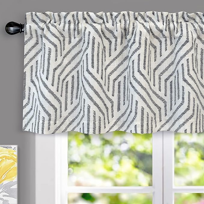 DriftAway Farmhouse Linen Lined Valance Double Layer Thermal Insulated Room Darkening Blackout Window Valances 3 Inch Rod Pocket Striped Kitchen Valance Single 52 Inch by 18 Inch Briony Black