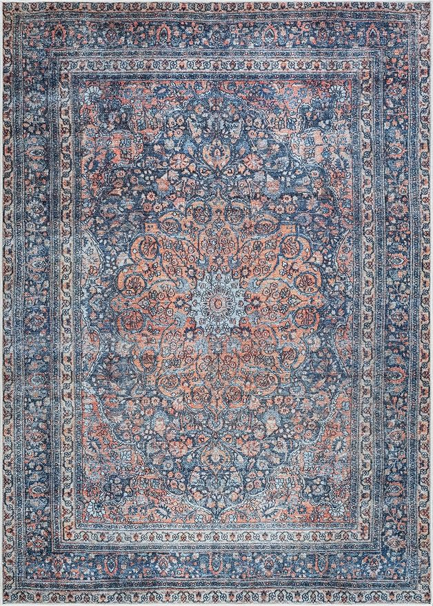 Bloom Rugs Washable Non-Slip 6' x 9' Rug - Multicolor Traditional Medallion Area Rug for Living Room, Bedroom, Dining Room, and Kitchen - Exact Size: 6' x 9'