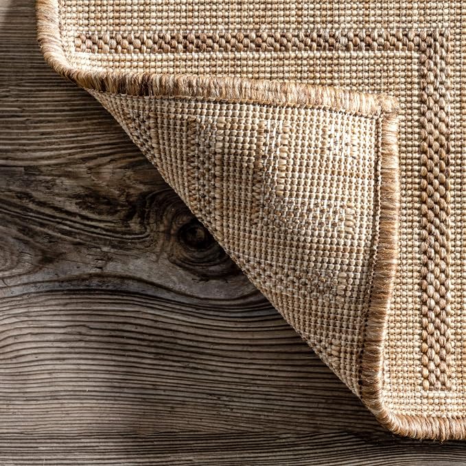 Nuloom Asha Light Brown/Ivory, 4' x 6', Casual, Striped Border, Soft and Cozy, High Traffic, Easy Clean, Durable Area Rug for Indoor/Outdoor Patio, Deck, Porch, Garden, Courtyard