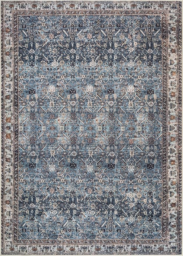 Bloom Rugs Washable Non-Slip 2' x 3' Rug - Blue/Beige Traditional Oriental Area Rug for Living Room, Bedroom, Dining Room, and Kitchen - Exact Size: 2' x 3'