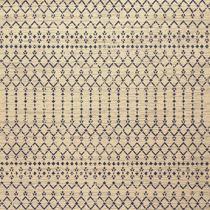 JONATHAN Y Moroccan Geometric Indoor Outdoor Square Area Rug 8X8 Beige/Navy, Ourika Textured Weave for Backyard, Patio, Porch, Easy-Cleaning, High Traffic, Pet-Friendly, Non-Shedding (SMB108H-8SQ)