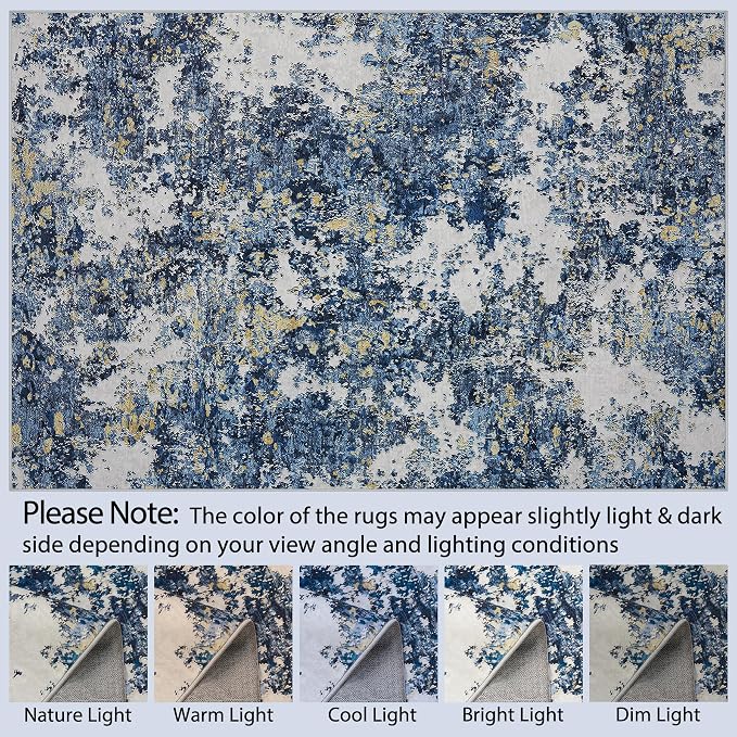 8x10 Area Rug for Living Room Bedroom: Large Washable Rug with Anti-Slip Backing Non-Shedding Stain-Resistant Soft Abstract Carpet for Dining Room Nursery Home Office (Blue/Multi)