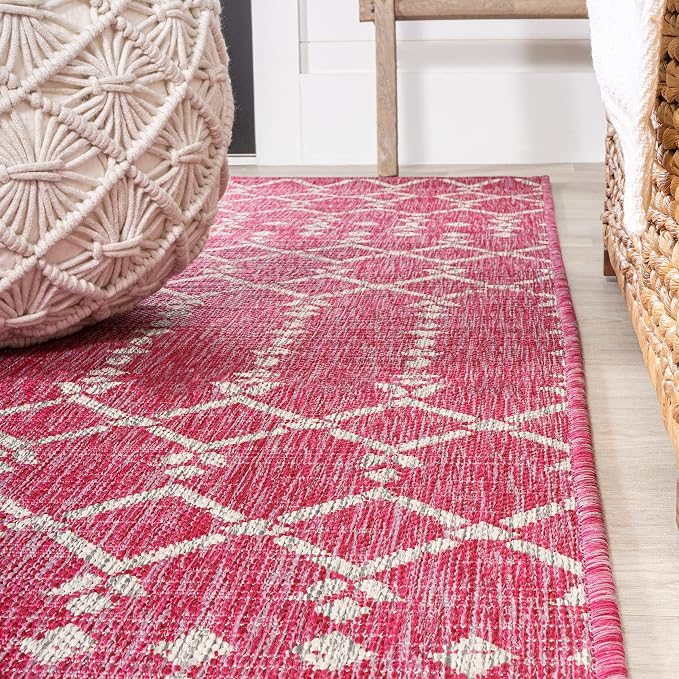 JONATHAN Y Moroccan Geometric Indoor Outdoor Runner Rug 2X10 Fuchsia/Light Gray, Ourika Textured Weave for Backyard, Patio, Porch, Easy-Cleaning, Pet-Friendly, Non-Shedding (SMB108Q-210)