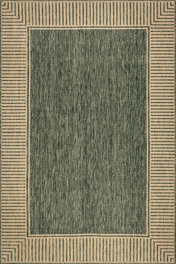 Nuloom Asha Green/Brown, 4' x 6', Casual, Striped Border, Soft and Cozy, High Traffic, Easy Clean, Durable Area Rug for Indoor/Outdoor Patio, Deck, Porch, Garden, Courtyard