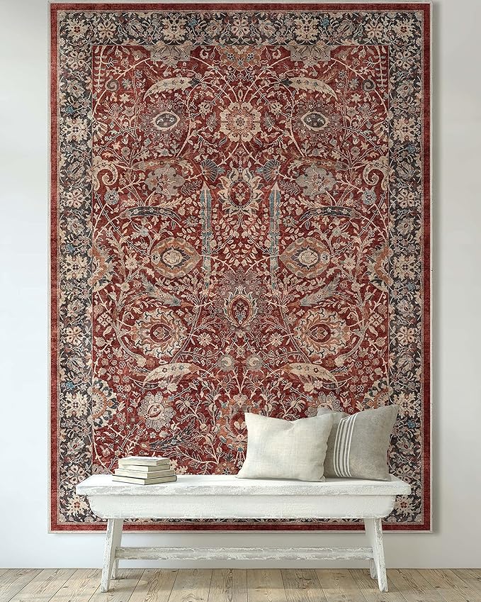 Well Woven Asha Collection Elegant Red Oriental 6x9 Rug Perfect for Living Room Dining Room or Bedroom Ideal for High-Traffic Areas with Vintage-Inspired Low Pile