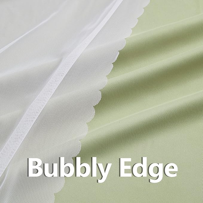 Bujasso Sage Green 90% Blackout Curtains with Sheer Overlay Mix and Match Double Layer Thermal Insulated Window Panels 63 inch Living Room Bedroom Green Drapes with Tiebacks Grommet Top 37" Wx63 Lx2