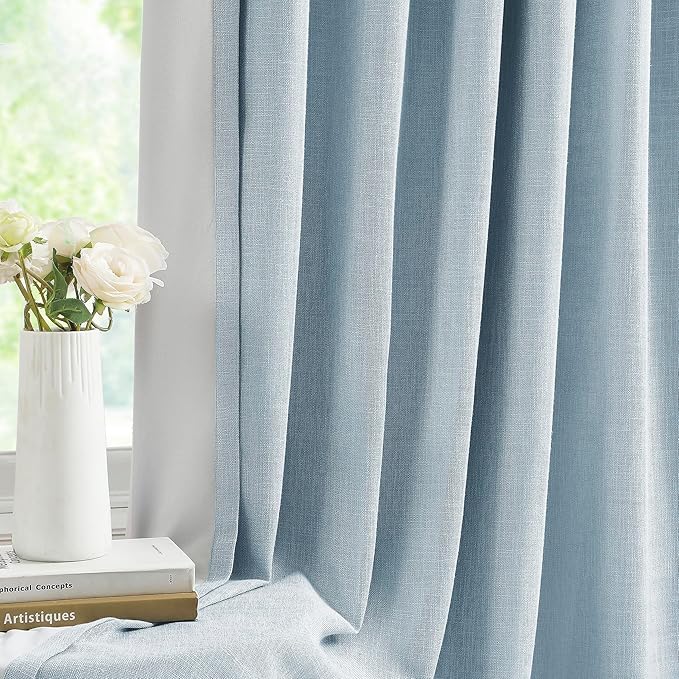 Central Park Dusty Blue Pinch Pleat Full Blackout Curtain Panel 112 Inches Long Thermal Insulated Drapery with Blackout Liner for Farmhouse Bedroom Window Treatment Sets with Hooks, 60"x112"x1
