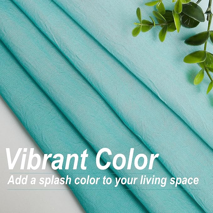 Ombre Chiffon Sheer Curtains Teal Crinkle Semi Voile Curtain Panels for Bedroom Living Room Decor, Gradient Light Filtering Window Treatments for Laundry Room, Rod Pocket, 2 Panels, 52"Wx54"L