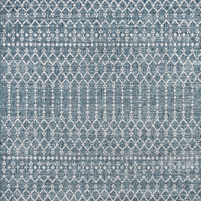 JONATHAN Y Moroccan Geometric Indoor Outdoor Square Area Rug 6X6 Teal/Gray, Ourika Textured Weave for Backyard, Patio, Porch, Easy-Cleaning, High Traffic, Pet-Friendly, Non-Shedding (SMB108C-6SQ)