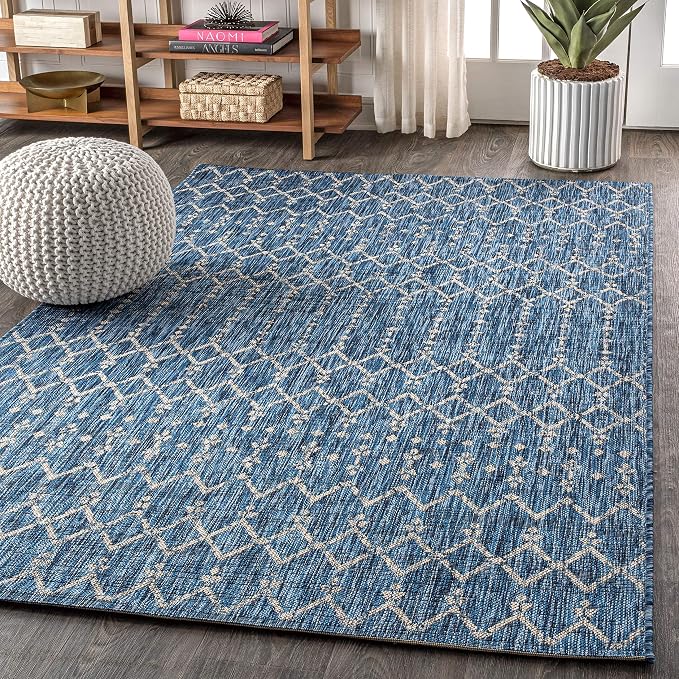 JONATHAN Y Moroccan Geometric Indoor Outdoor Area Rug 5X8 Navy/Light Gray, Ourika Textured Weave for Backyard, Patio, Porch, Easy-Cleaning, High Traffic, Pet-Friendly, Non-Shedding (SMB108B-5)
