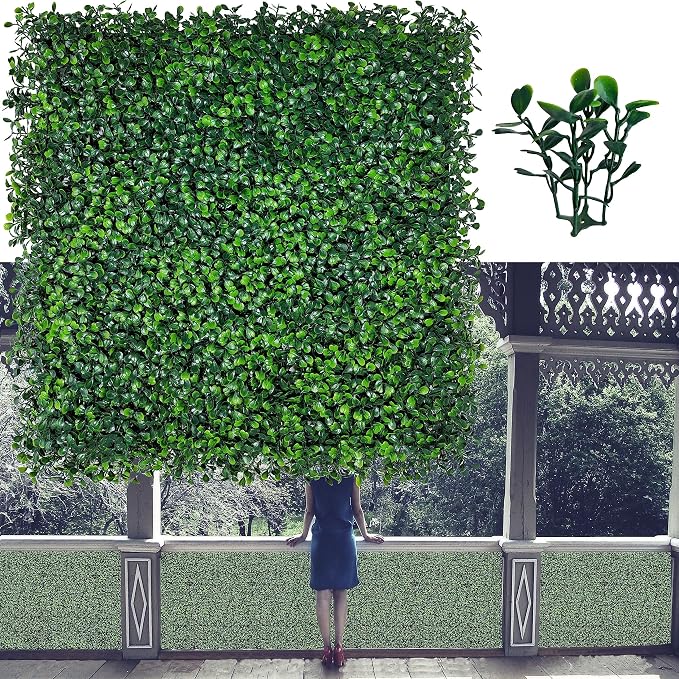 ODTORY Artificial Grass Wall Backdrop Panels, 20X20 in 6P (16.7 sqft) | UV-Anti, Faux Boxwood Hedge Fence, 4-Layer Leaves, Garden/Backyard/Balcony Privacy Screen, Indoor Outdoor Wall Decor